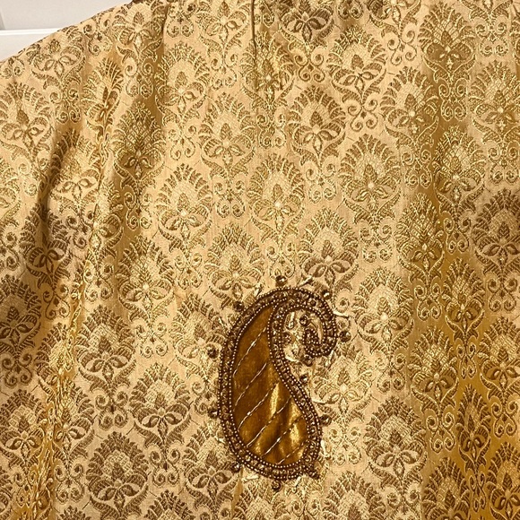 Kurta Art Silk Top & Bottom set Sequined Top goldtone embellishment Mens Size 40 - Picture 9 of 14